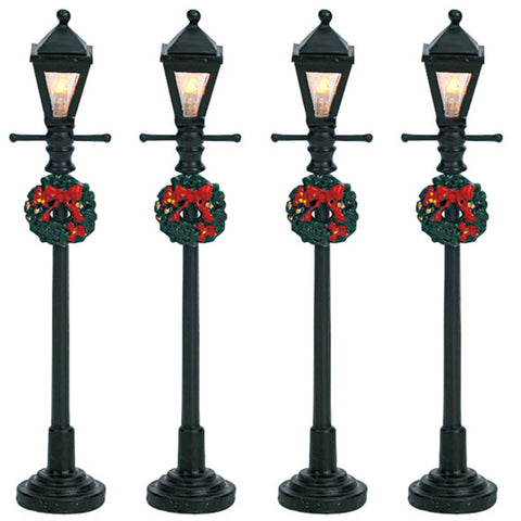 Lampadaire lanterne a gaz, lot de 4, b/o (4.5v) - Village Lemax